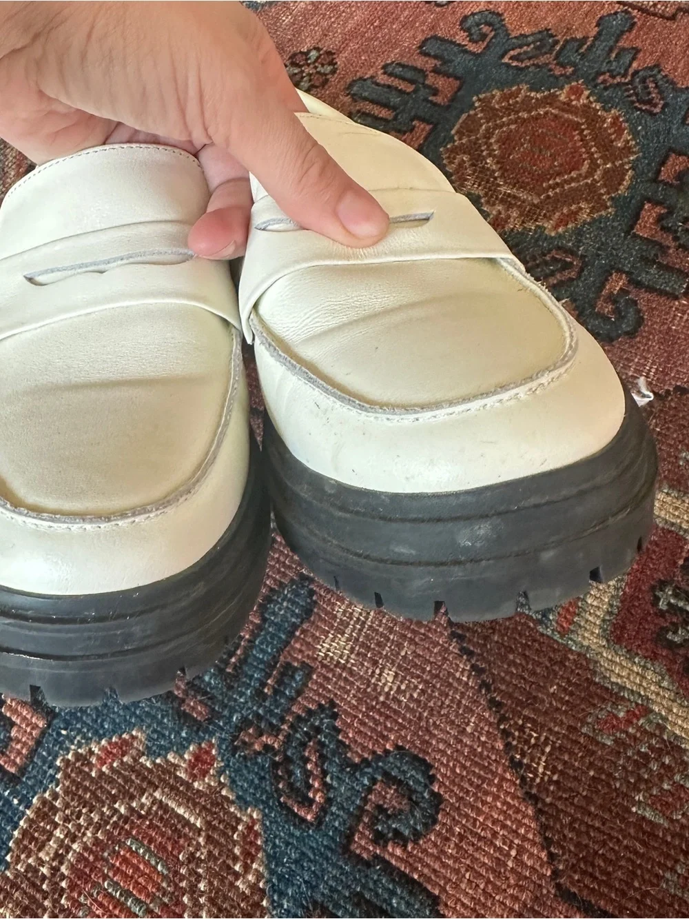 Quince White Leather Penny Loafers with Black Sole